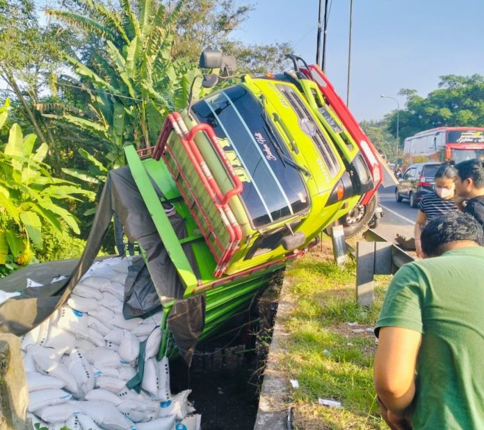 Truk Bermuatan Pakan Ternak Masuk Jurang di Desa Samsam, Tabanan