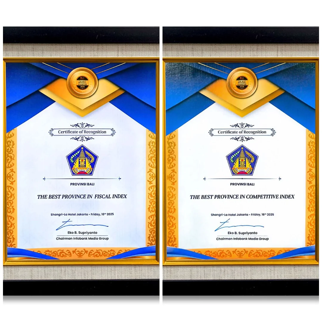 Pemerintah Provinsi Bali juga menerima dua penghargaan lainnya, yakni Best Province in Fiscal Index dan Best Province in Competitive Index.