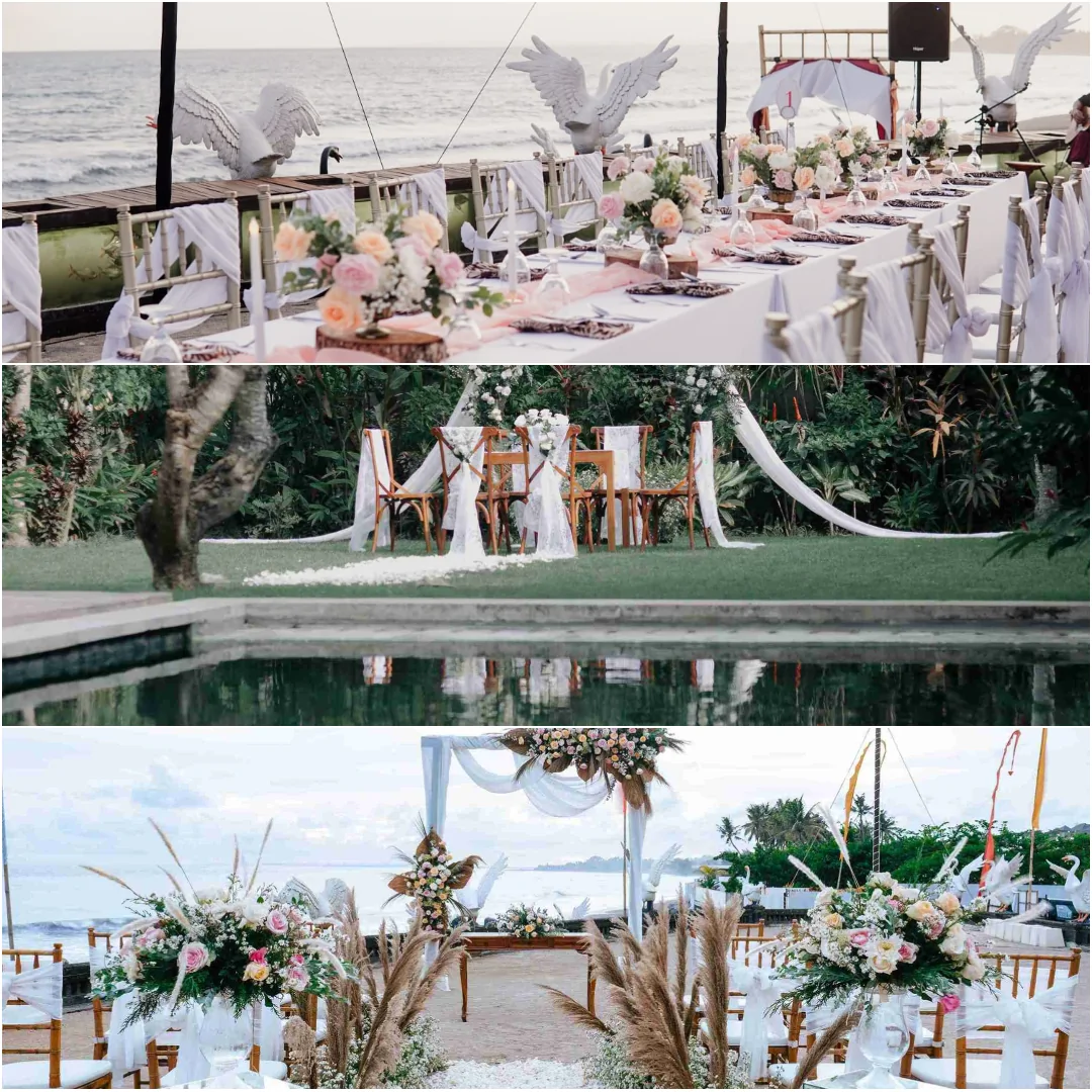 Desa Swan Villas & SPA Keramas menyuguhkan tempat pernikahan tepi pantai yang indah, berpadu dengan budaya Bali dan layanan istimewa.