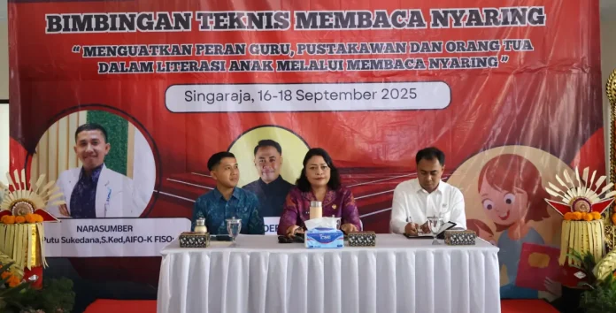 Dinas Arsip dan Perpustakaan Daerah Buleleng menggelar Bimtek Membaca Nyaring bagi guru, pustakawan, dan orang tua untuk meningkatkan budaya membaca dan memperkuat literasi anak di Kabupaten Buleleng.