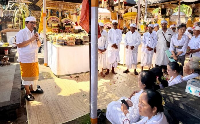 Bupati Wayan Adi Arnawa saat menghadiri Karya Mamungkah, Ngenteg Linggih di Pura Dalem Petanian Dukuh Kelan, Desa Adat Kelan, Kelurahan Tuban, Kecamatan Kuta, Senin (22/6).